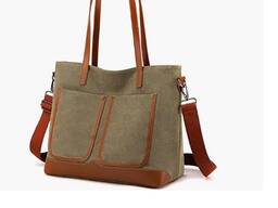 Canvas Tote Bag For Women Multi-pocket Shoulder Bag Handbags Retro Ladies Hobo Shopping