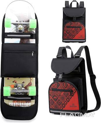 Foldable Skateboard Backpack Bag Carrier with Adjustable Shoulder Straps for Double Kick L