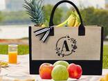 Personalized Initial Jute/ Canvas Beach Bag, Monogrammed Gift Tote Bag for Women